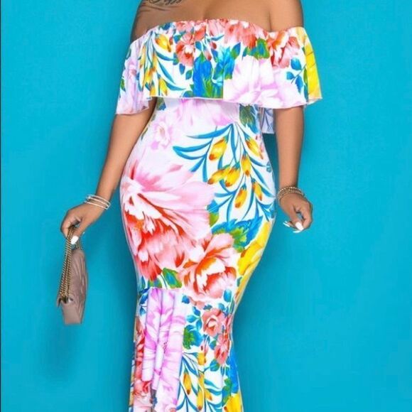 Pink Floral High Low Ruffled Dress - Picture 2 of 4